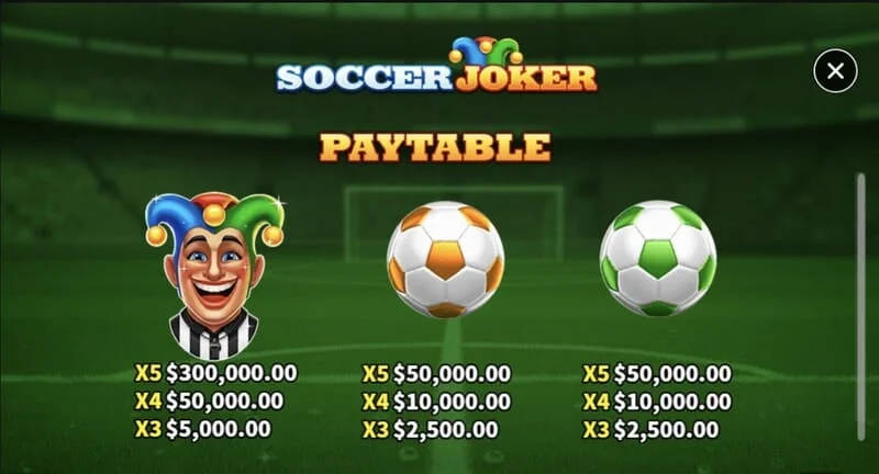 Soccer Joker - gevinsttabell, side én